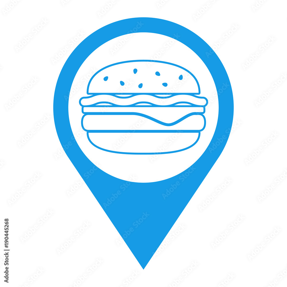 Icono plano localizacion hamburguesa lineal azul Icono plano localizacion hamburguesa lineal azul