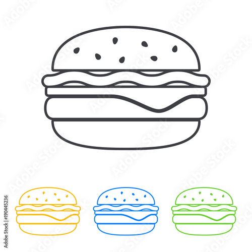 Icono plano hamburguesa lineal en varios colores