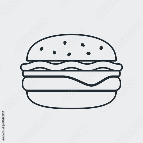 Icono plano hamburguesa lineal en fondo gris