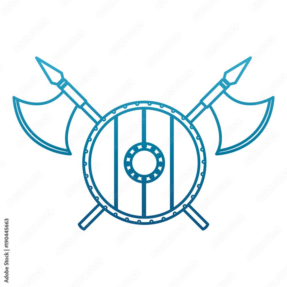 wooden round shield with axes icon vector illustration graphic design wooden round shield with axes icon vector illustration graphic design