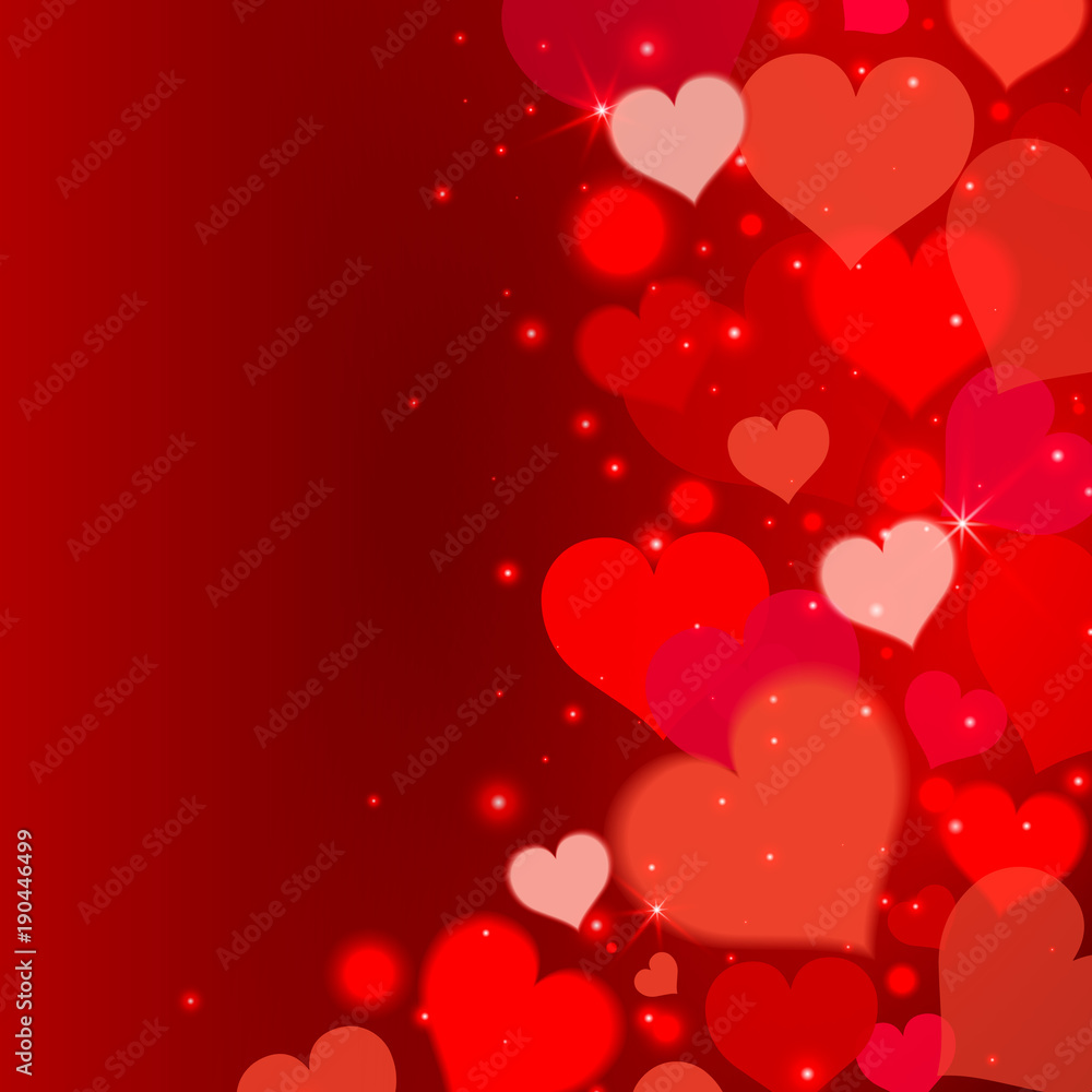 Love background with red hearts and lights. Valentine's day background. Vector illustration