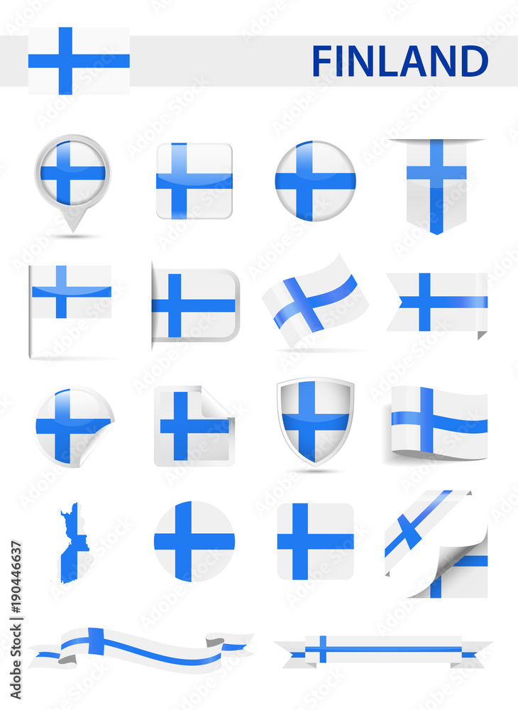 Fototapeta premium Finland Flag Vector Set