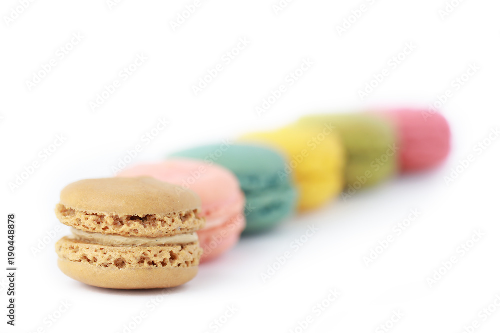 Brightly Colored French Macarons on White Brightly Colored French Macarons on White