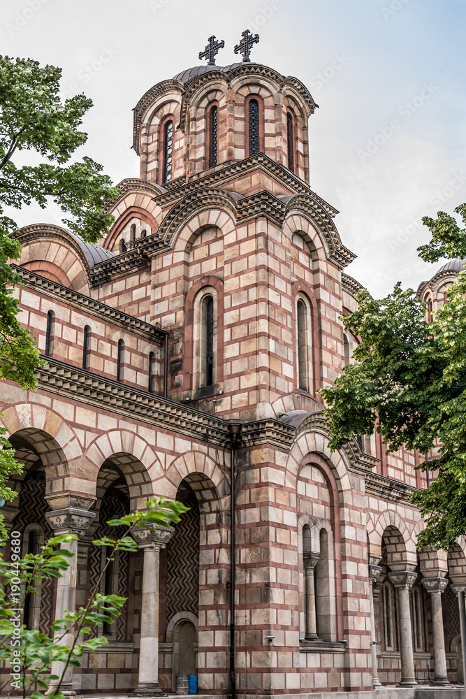 Belgrade, Serbia June 09, 2015: St. Mark's Church or Church of St. Mark is a Serbian Orthodox church located in the Tasmajdan park in Belgrade, Serbia, near the Parliament of Serbia.