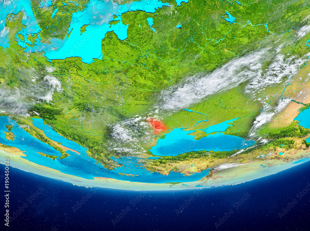 Moldova on globe from space