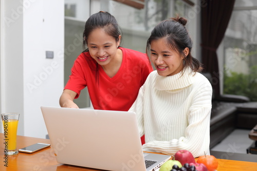 The women using computer