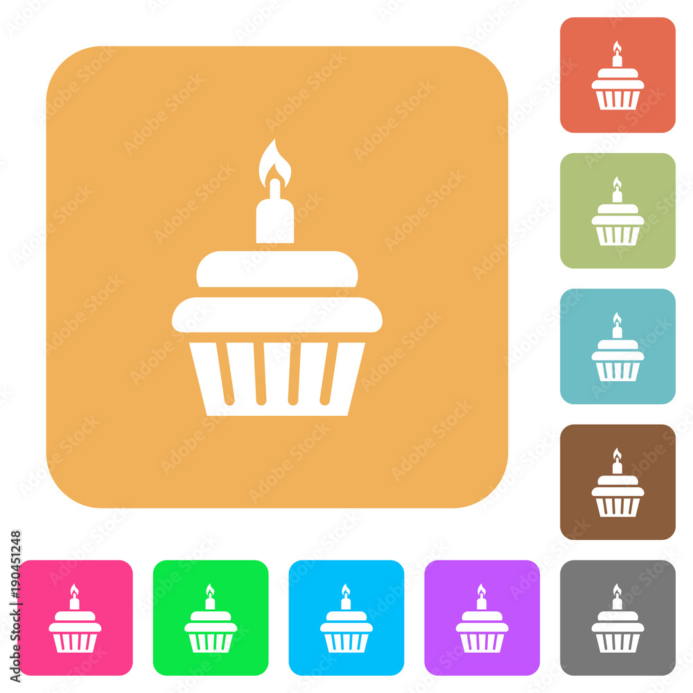 Naklejka premium Birthday cupcake rounded square flat icons