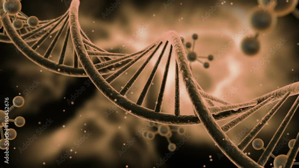 Double Helix DNA and Floating Molecules or Cells 3D Animation Motion ...