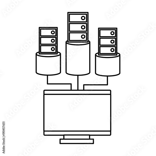 computer and database icon image vector llustration design  black line