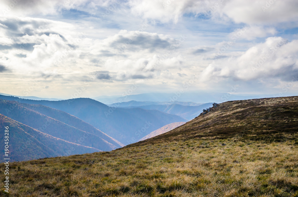 Autumn mountains in cloudly day