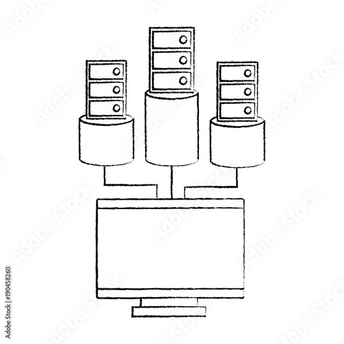 computer and database icon image vector llustration design  black sketch line