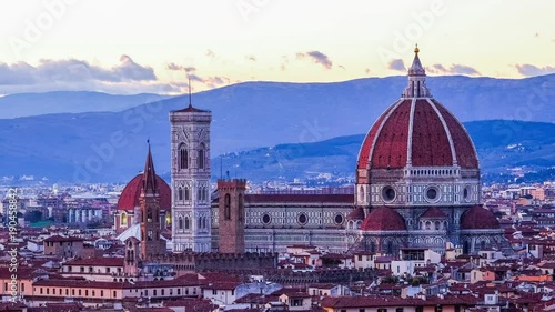 Time lapse Panoramic View of Cityscape in Florence city at Sunset
