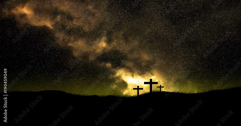 Foto galaxy on three christian crosses.