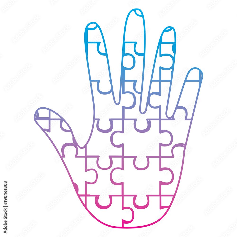puzzle pieces and hand icon image vector illustration design blue to purple line puzzle pieces and hand icon image vector illustration design blue to purple line