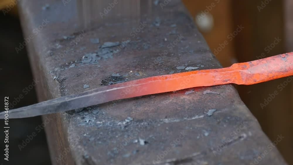 Close Up Of Forging The Molten Metal On The Anvil In Smithy Close Up Of Forging The Molten Metal On The Anvil In Smithy
