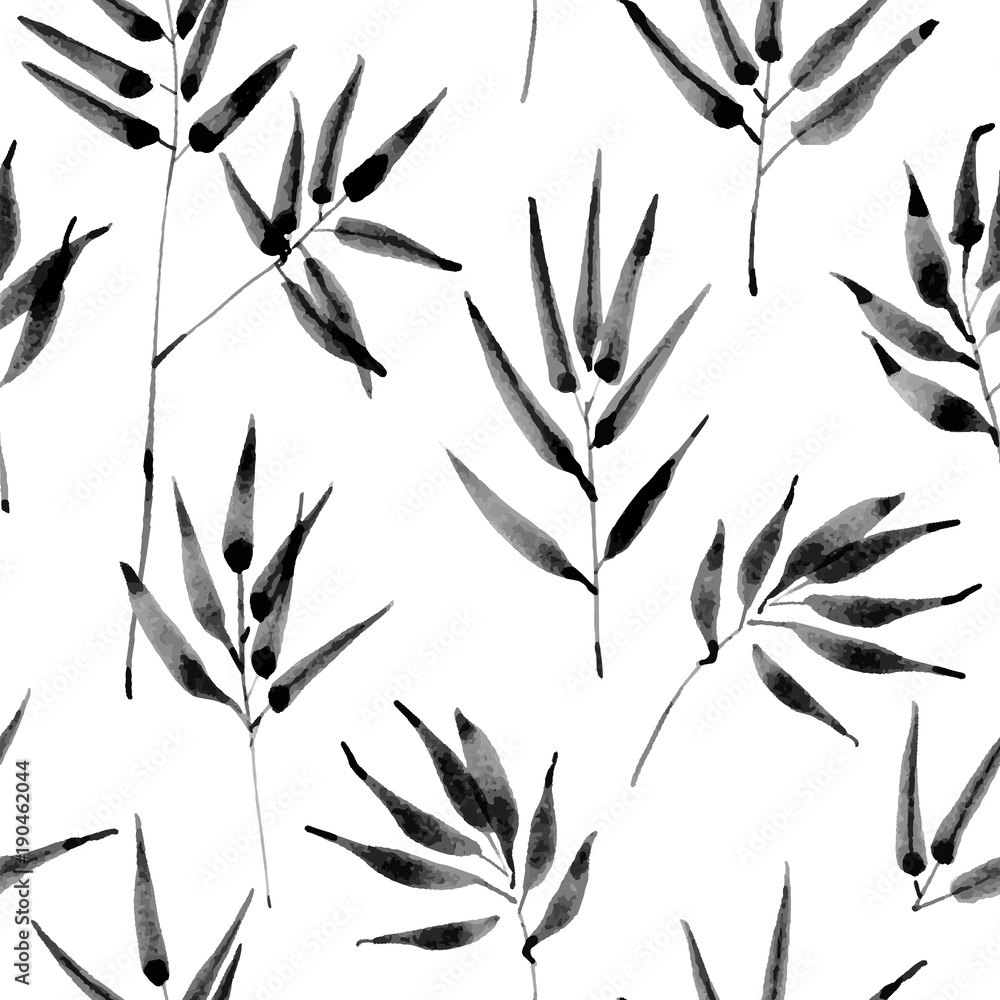 Obraz premium Tropical leaves, jungle pattern. Seamless, detailed, botanical pattern. Vector background.