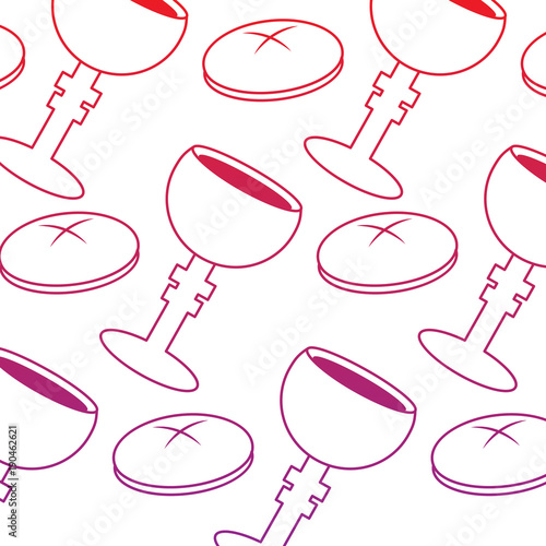 chalice bread christian catholic paraphernalia  icon image vector illustration design  red to purple line