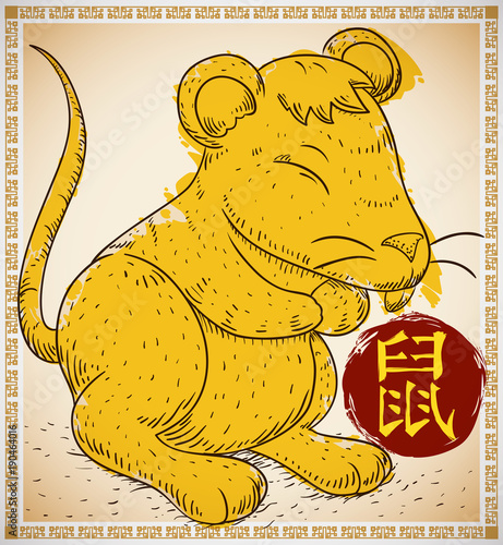 Rat in Hand Drawn and Brushstroke Style for Chinese Zodiac, Vector Illustration