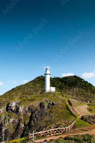 White lighthouse on Oganzaki cliff, Ishigaki island, Okinawa, Japan