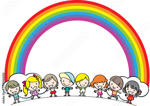 kids with rainbow