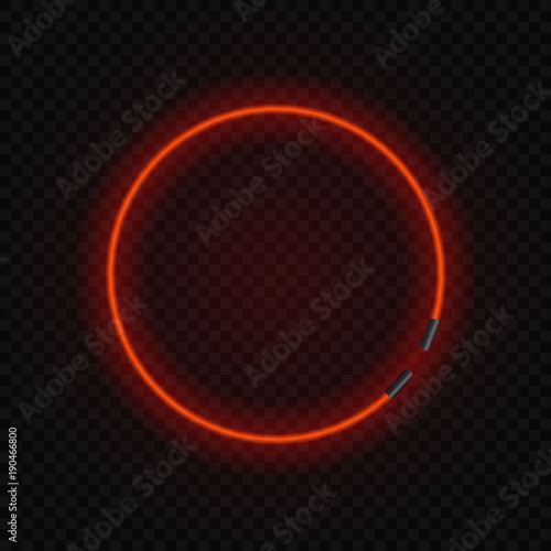 Neon glowing circle lamp frame on transparent background.