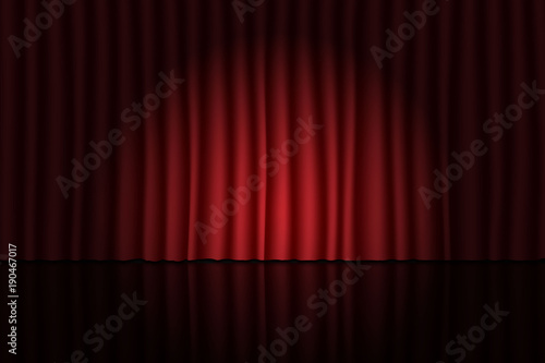 Stage with red curtain and spotlight. Theater, circus or cinema background