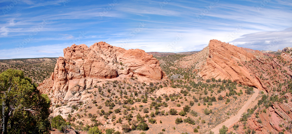 Panorama of desert landscape southern utah redrocks.