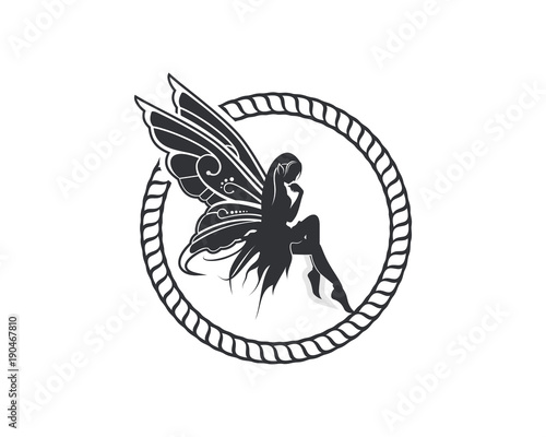 Flying Beautiful Fairy with Wings and Classic Circle like Rope  Illustration Silhouette Symbol Logo Vector