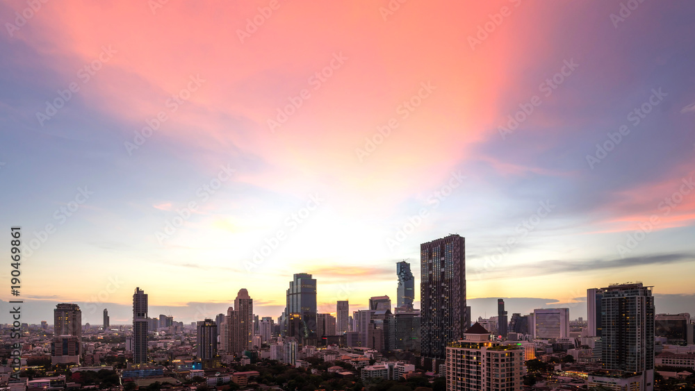 Bangkok city - beautiful sunset long exposure light , cityscape at night  , landscape Bangkok Thailand