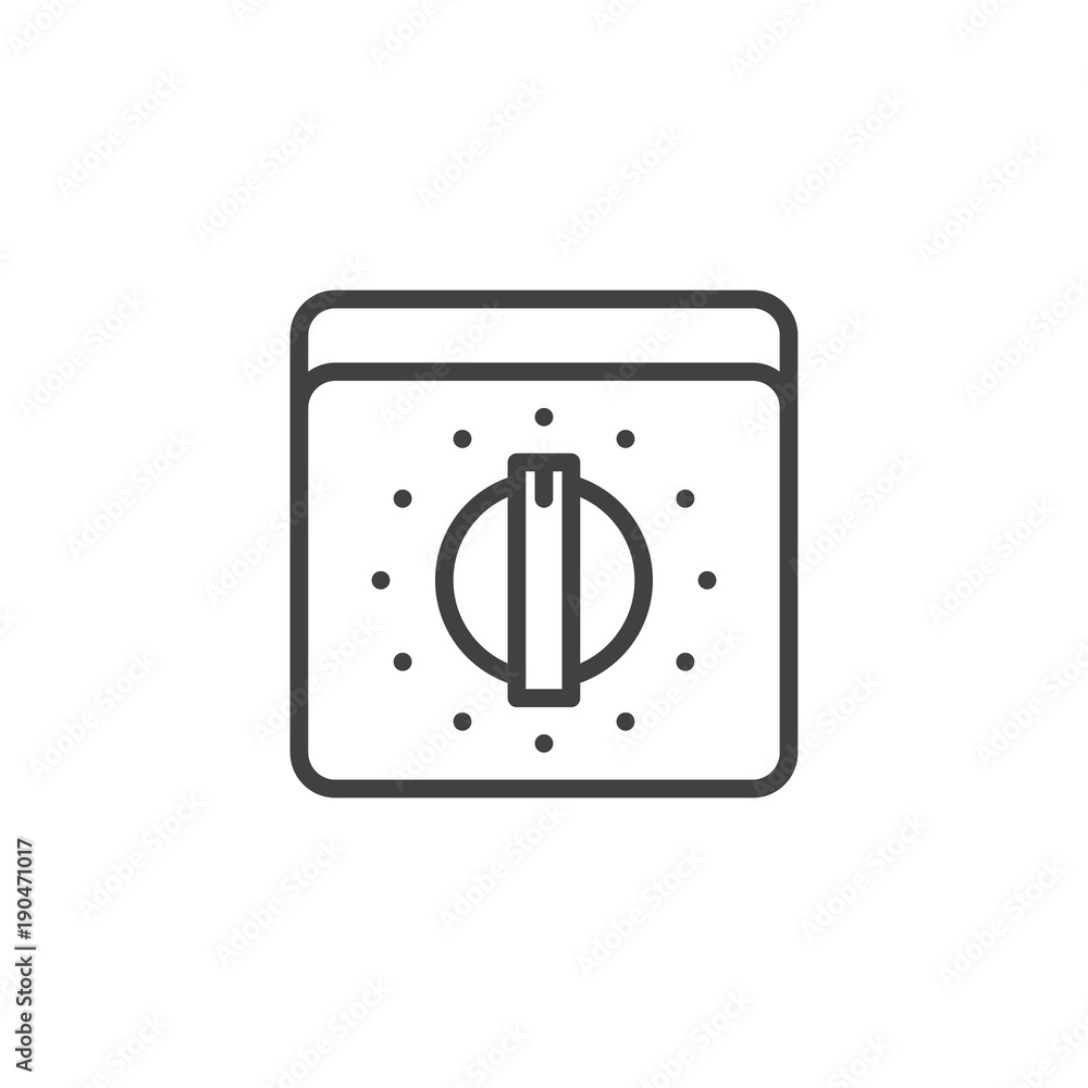 Kitchen oven knob with timer line icon, outline vector sign, linear style pictogram isolated on white. Symbol, logo illustration. Editable stroke Kitchen oven knob with timer line icon, outline vector sign, linear style pictogram isolated on white. Symbol, logo illustration. Editable stroke
