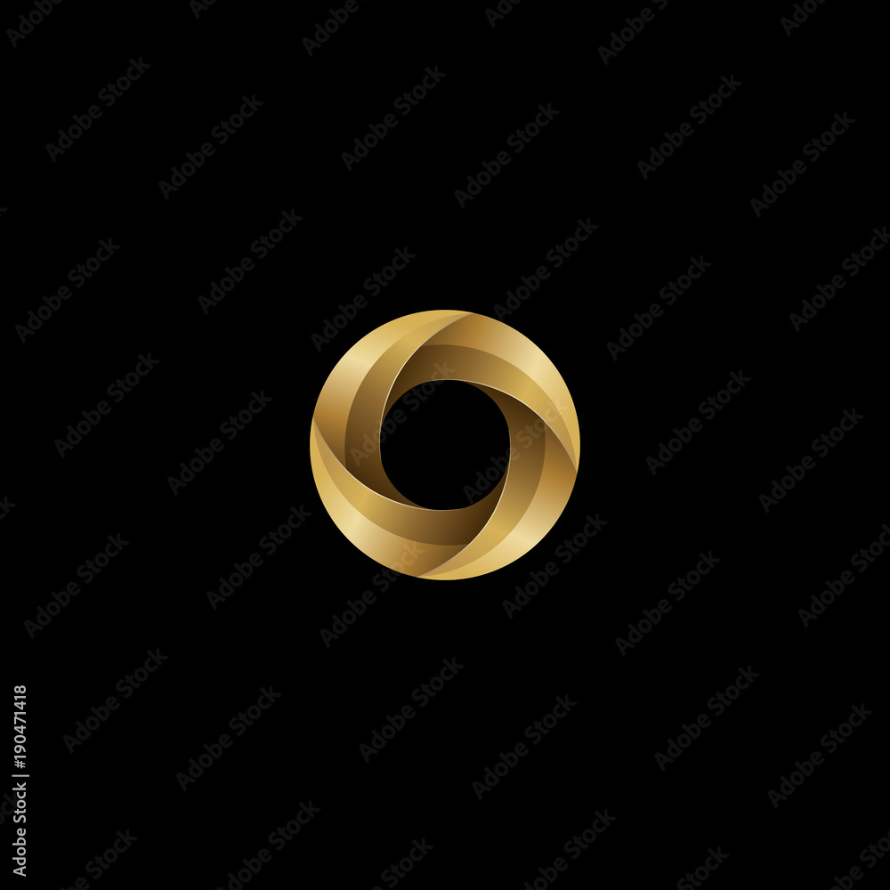 Initial lowercase letter o, swirl curve rounded logo, elegant golden color on black background Initial lowercase letter o, swirl curve rounded logo, elegant golden color on black background