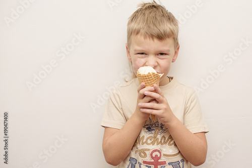 happy little boy with ice cream