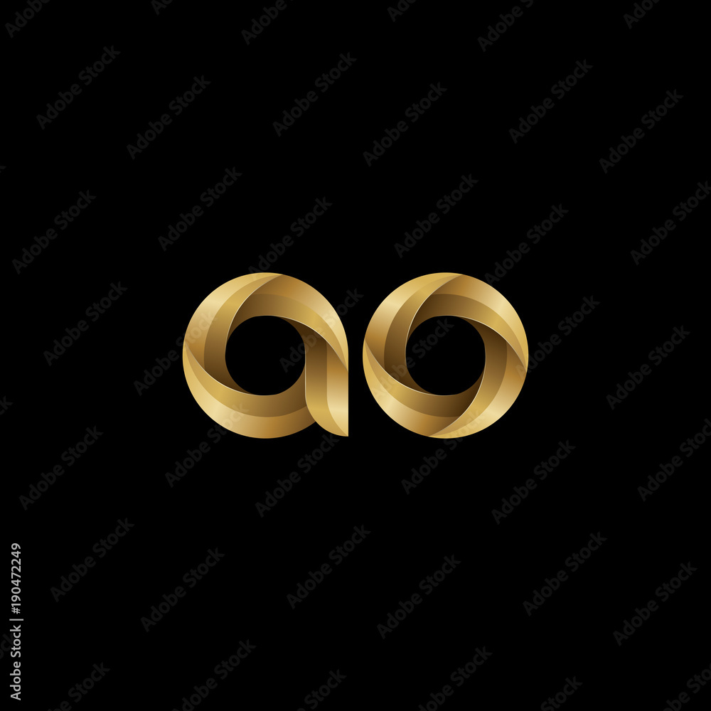 Initial lowercase letter ao, swirl curve rounded logo, elegant golden color on black background Initial lowercase letter ao, swirl curve rounded logo, elegant golden color on black background