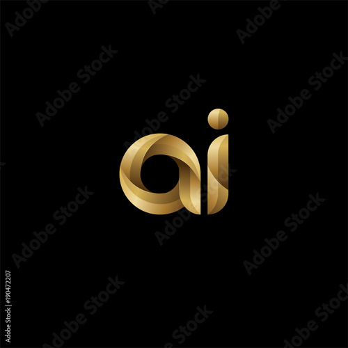 Initial lowercase letter ai, swirl curve rounded logo, elegant golden color on black background