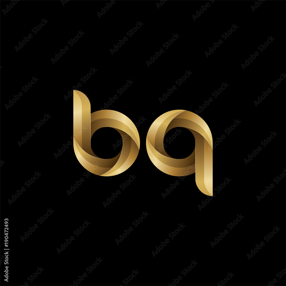 Initial lowercase letter bq, swirl curve rounded logo, elegant golden color on black background Initial lowercase letter bq, swirl curve rounded logo, elegant golden color on black background