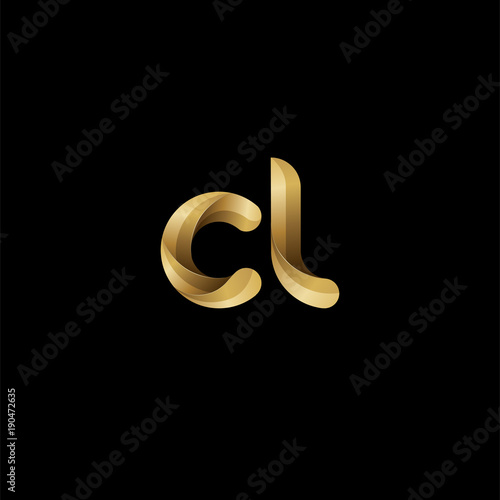 Initial lowercase letter cl, swirl curve rounded logo, elegant golden color on black background