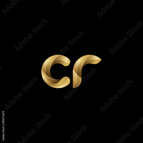 Initial lowercase letter cr, swirl curve rounded logo, elegant golden color on black background