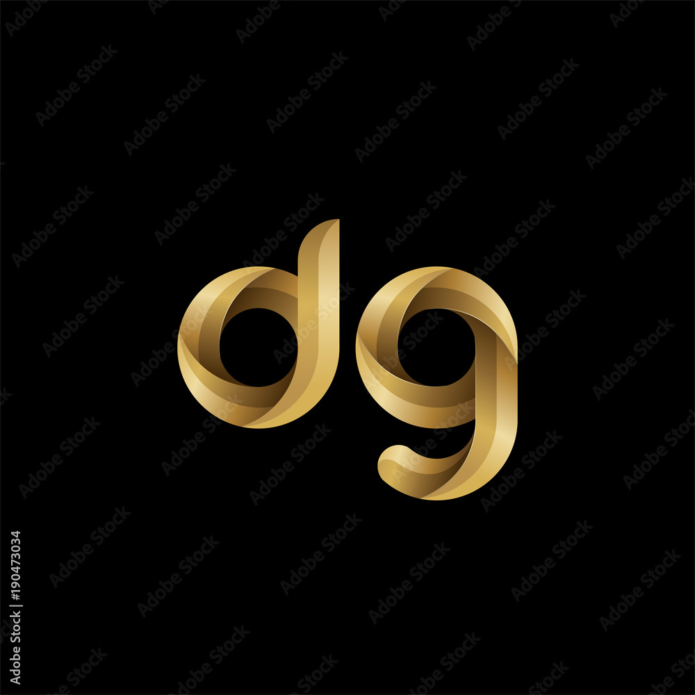 Initial lowercase letter dg, swirl curve rounded logo, elegant golden color on black background