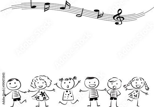 kids sing song with music note