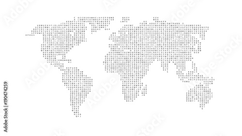Black color world map isolated on white background. Abstract flat template with letters for web design  brochure  flyer  annual report  banner  infographic. Global concept  vector illustration.