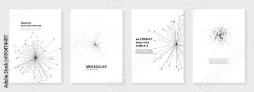 Minimal brochure templates. Molecule models on white background. Technology sci-fi or medical concept, abstract vector design. Templates for flyer, leaflet, brochure, report, presentation, advertising