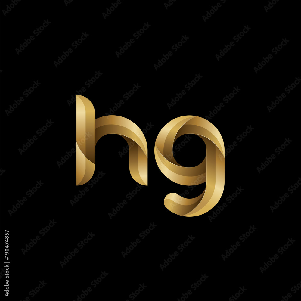 Initial lowercase letter hg, swirl curve rounded logo, elegant golden color on black background Initial lowercase letter hg, swirl curve rounded logo, elegant golden color on black background