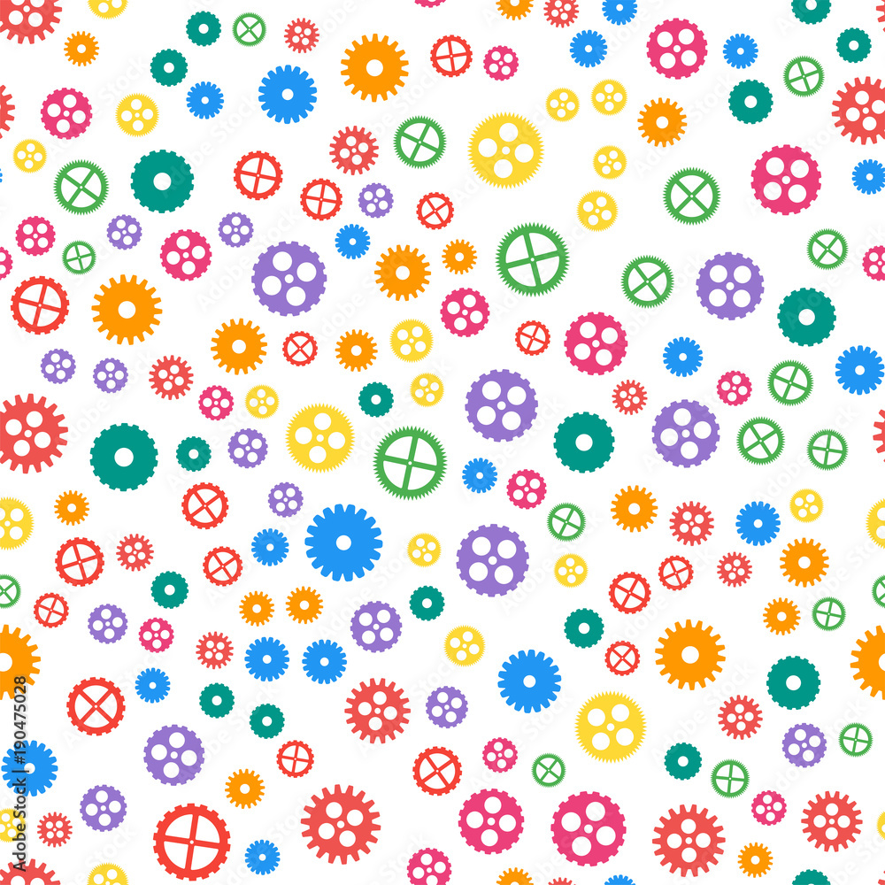 Seamless pattern of gears. Multicolored gears in a flat style. Vector illustration Seamless pattern of gears. Multicolored gears in a flat style. Vector illustration