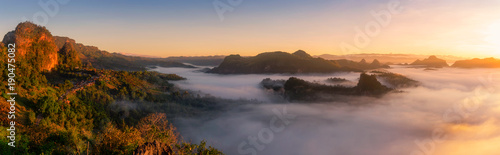 Panoramic mountain landscape and mist.