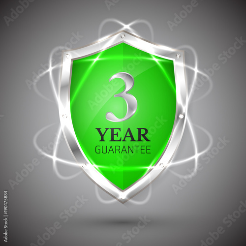 Shield with a guarantee 3 year icon. Warranty Label obligations. Safeguard sign. Protect badge. Security Vector illustration