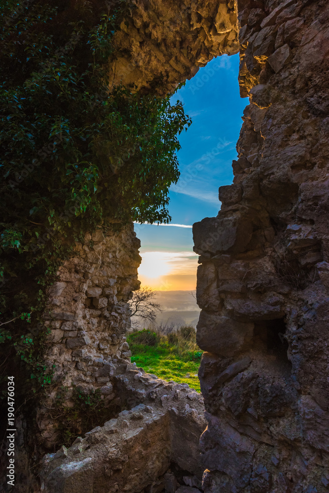 Fara in Sabina (Italy) - The sunset from 'Ruderi di San Martino', ruins of an old abbey, in province of Rieti beside Farfa Abbey, Sabina area, central Italy