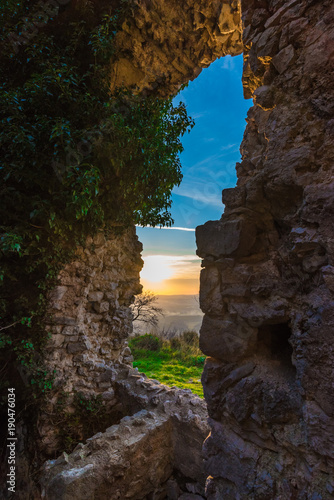 Fara in Sabina (Italy) - The sunset from 'Ruderi di San Martino', ruins of an old abbey, in province of Rieti beside Farfa Abbey, Sabina area, central Italy