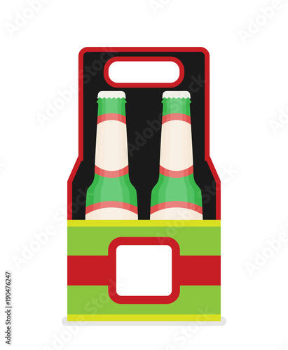 Pack of beer bottles flat style icon. Vector illustration.