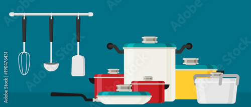Flat design concept icons of kitchen utensils .
