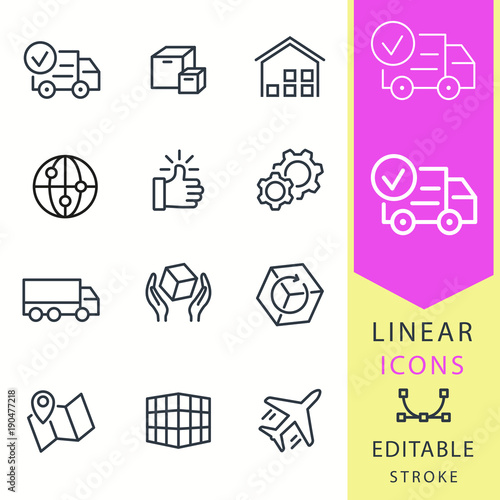Logistics - line vector icon set. Editable stroke.
